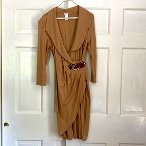 Tan Belted Cache Dress - Size Medium
